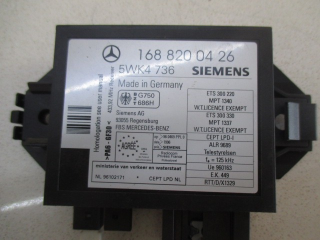 RACUNALNIK AVTOALARMA/BLOKADA MOTORJA OEM N. 1688200426 ORIGINAL REZERVNI DEL MERCEDES CLASSE A W168 5P V168 3P 168.031 168.131 (1997 - 2000) DIESEL LETNIK 2000