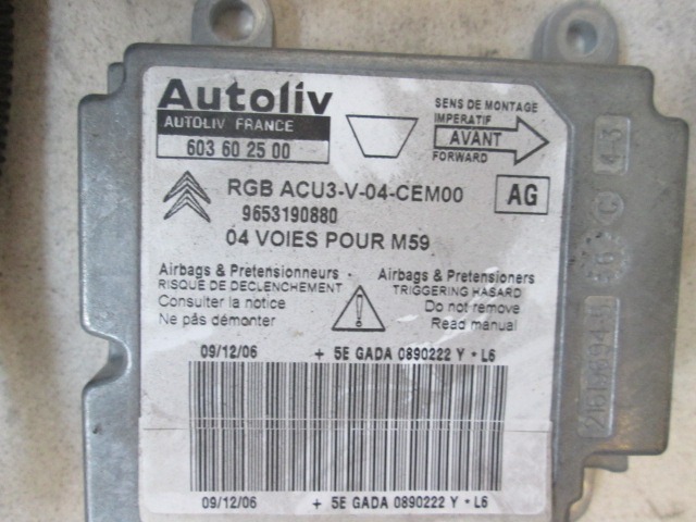 KIT AIRBAG KOMPLET OEM N. 19027 KIT AIRBAG COMPLETO ORIGINAL REZERVNI DEL CITROEN BERLINGO / BERLINGO FIRST MK1 M59 (1996 - 2013) DIESEL LETNIK 2007