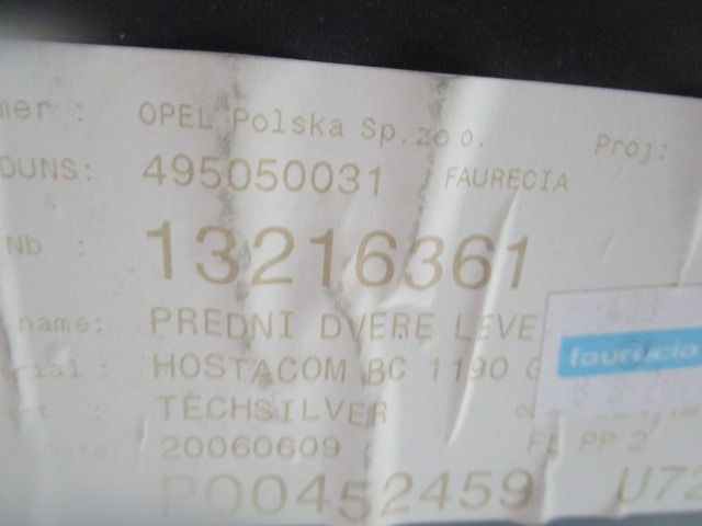 NOTRANJA OBLOGA SPREDNJIH VRAT OEM N. PNASTOPAGILAAH00BR5P ORIGINAL REZERVNI DEL OPEL AGILA A H00 (2000 - 2008) DIESEL LETNIK 2006