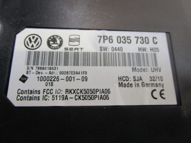 RACUNALNIK TELEFONA  OEM N. 7P6035730C ORIGINAL REZERVNI DEL SEAT ALTEA XL 5P8 R (2009 - 2015) DIESEL LETNIK 2010