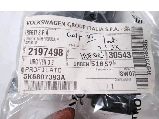 NOSILCI ZADNJEGA ODBIJACA  OEM N. 5K6807393A ORIGINAL REZERVNI DEL VOLKSWAGEN GOLF VI 5K1 517 AJ5 MK6 (2008-2012) DIESEL LETNIK 2008