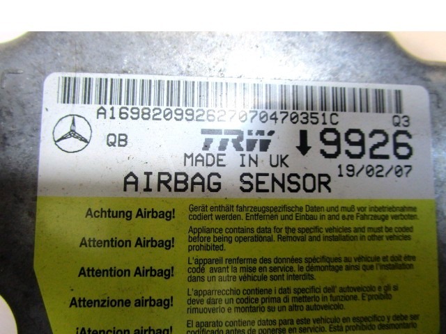 KIT AIRBAG KOMPLET OEM N. 18263 KIT AIRBAG COMPLETO ORIGINAL REZERVNI DEL MERCEDES CLASSE A W169 5P C169 3P (2004 - 04/2008) DIESEL LETNIK 2007