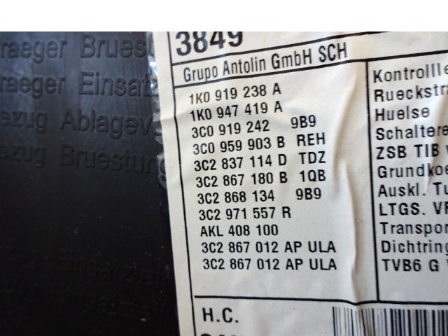 NOTRANJA OBLOGA SPREDNJIH VRAT OEM N. PNADTVWPASSATB6BR4P ORIGINAL REZERVNI DEL VOLKSWAGEN PASSAT B6 3C2 3C5 BER/SW (2005 - 09/2010)  DIESEL LETNIK 2007