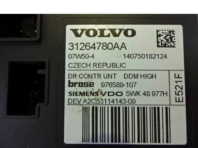 DVIZNI MEHANIZEM SPREDNIH STEKEL  OEM N. 31264780AA ORIGINAL REZERVNI DEL VOLVO V50 545 R (2007 - 2012) DIESEL LETNIK 2008