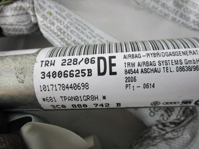 ZRACNA BLAZINA GLAVA DESNA OEM N. 3C0880742B ORIGINAL REZERVNI DEL VOLKSWAGEN PASSAT B6 3C2 3C5 BER/SW (2005 - 09/2010)  DIESEL LETNIK 2007