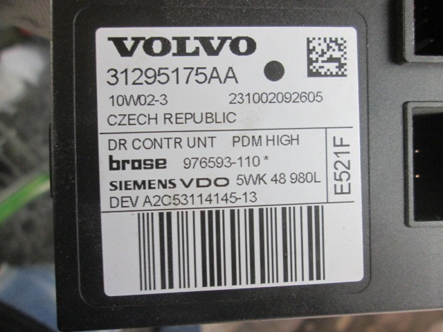 DVIZNI MEHANIZEM SPREDNIH STEKEL  OEM N. 31295175AA ORIGINAL REZERVNI DEL VOLVO V50 545 R (2007 - 2012) DIESEL LETNIK 2011