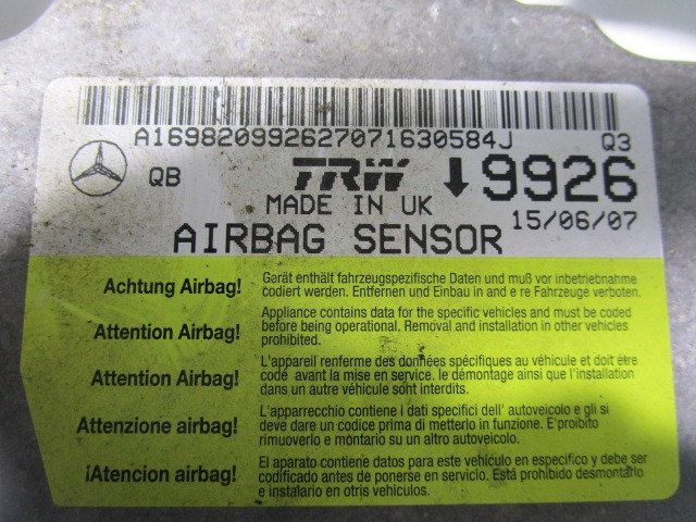 KIT AIRBAG KOMPLET OEM N. 18265 KIT AIRBAG COMPLETO ORIGINAL REZERVNI DEL MERCEDES CLASSE A W169 5P C169 3P (2004 - 04/2008) DIESEL LETNIK 2007