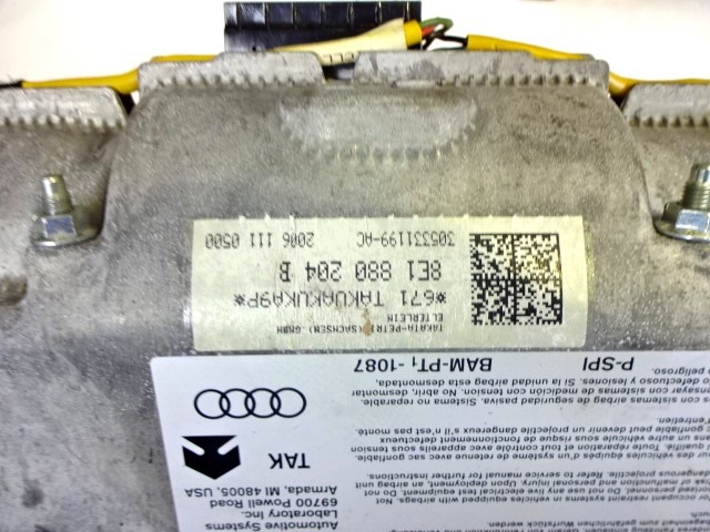 KIT AIRBAG KOMPLET OEM N. 18412 KIT AIRBAG COMPLETO ORIGINAL REZERVNI DEL AUDI A4 B7 8EC 8ED 8HE BER/SW/CABRIO (2004 - 2007) DIESEL LETNIK 2006