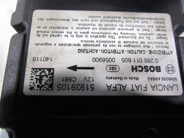 KIT AIRBAG KOMPLET OEM N. 114586 KIT AIRBAG COMPLETO ORIGINAL REZERVNI DEL LANCIA Y YPSILON 312 (dal 2011)BENZINA/GPL LETNIK 2014