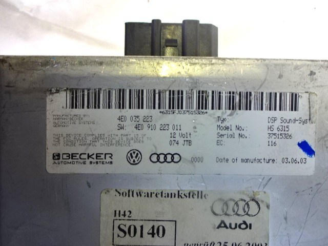 OJACEVALEC AVDIO/RADIO ENOTA  OEM N. 4E0035223 ORIGINAL REZERVNI DEL AUDI A6 C6 4F2 4FH 4F5 BER/SW/ALLROAD (07/2004 - 10/2008) DIESEL LETNIK 2007