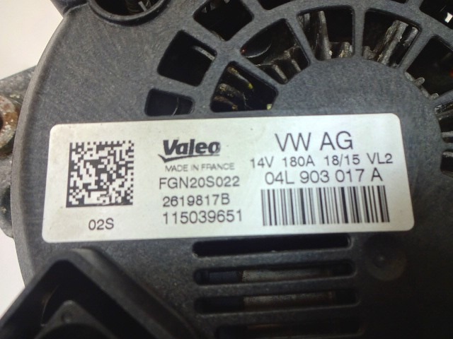 04L903017A ALTERNATORE VALEO AUDI A4 ALLROAD SW 2.0 140KW 5P D AUT (2015) RICAMBIO USATO