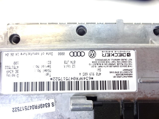 REZERVNI DELI, RADIJSKO-NAVIGACIJSKE NAPRAVE OEM N. 4F0919603A ORIGINAL REZERVNI DEL AUDI A6 C6 4F2 4FH 4F5 BER/SW/ALLROAD (07/2004 - 10/2008) DIESEL LETNIK 2004