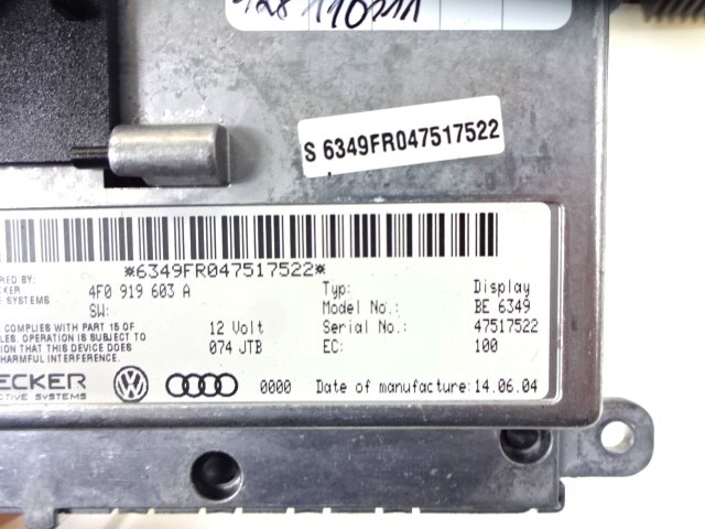 REZERVNI DELI, RADIJSKO-NAVIGACIJSKE NAPRAVE OEM N. 4F0919603A ORIGINAL REZERVNI DEL AUDI A6 C6 4F2 4FH 4F5 BER/SW/ALLROAD (07/2004 - 10/2008) DIESEL LETNIK 2004