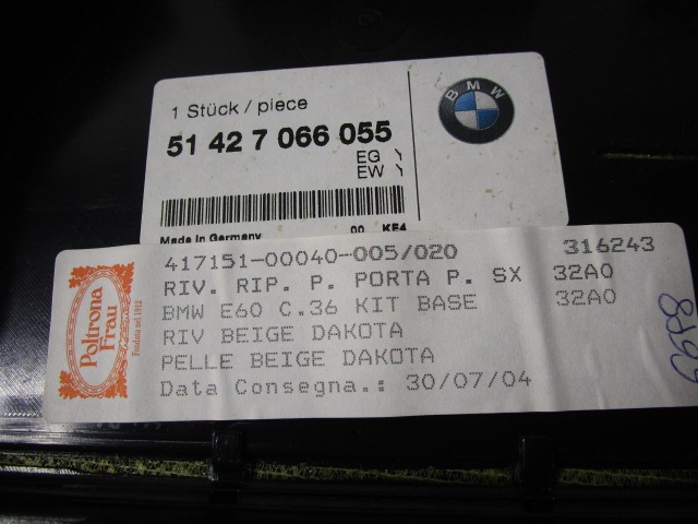 VRATNI PANEL OEM N. PNPSTBWSR5E60BR4P ORIGINAL REZERVNI DEL BMW SERIE 5 E60 E61 (2003 - 2010) DIESEL LETNIK 2004