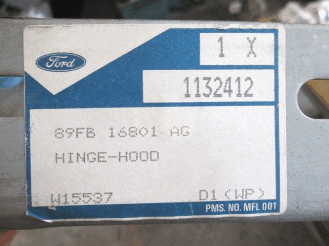 PANTI POKROVA MOTORJA OEM N. 89FB16801AG ORIGINAL REZERVNI DEL FORD FIESTA GFJ MK3 (1989 - 1995)BENZINA LETNIK 1989