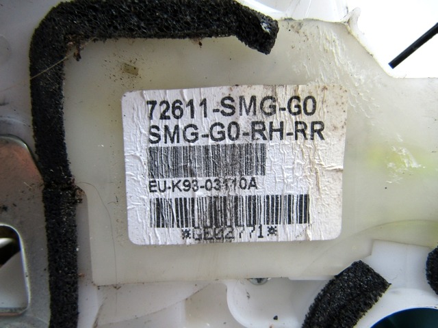 CENTRALNO ZAKLEPANJE ZADNJIH DESNIH VRAT OEM N. 72611SMGG0 ORIGINAL REZERVNI DEL HONDA CIVIC FN FK FD FA MK8 (2006 - 2012)BENZINA LETNIK 2006