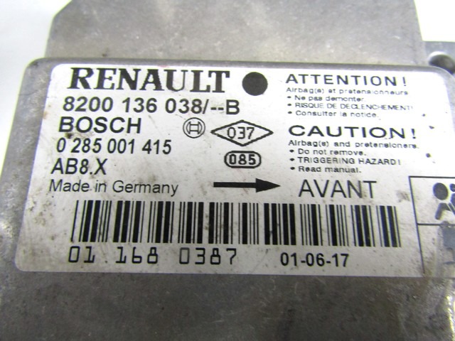 KIT AIRBAG KOMPLET OEM N. 16300 16108 KIT AIRBAG COMPLETO ORIGINAL REZERVNI DEL RENAULT CLIO BB CB MK2 R / CLIO STORIA (05/2001 - 2012) DIESEL LETNIK 2001