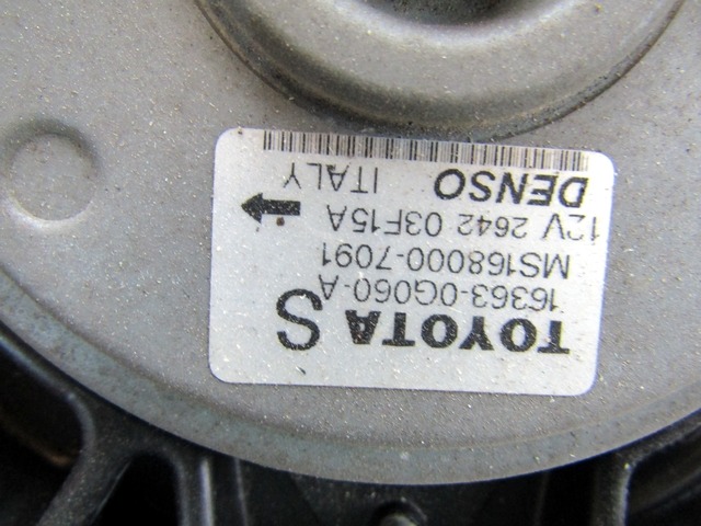 VENTILATOR HLADILNIKA OEM N. 16363-0G060-A MS168000-7091 16363-0G050 ORIGINAL REZERVNI DEL TOYOTA COROLLA E12 (2000 - 2006) DIESEL LETNIK 2004