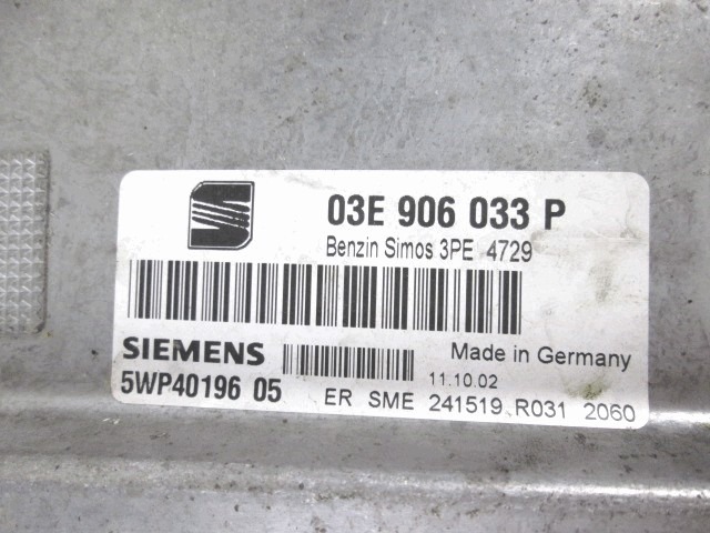 OSNOVNA KRMILNA ENOTA DDE / MODUL ZA VBRIZGAVANJE OEM N. 03E906033P  ORIGINAL REZERVNI DEL SEAT IBIZA 6L1 MK3 (01/2002 - 01/2006) BENZINA LETNIK 2002