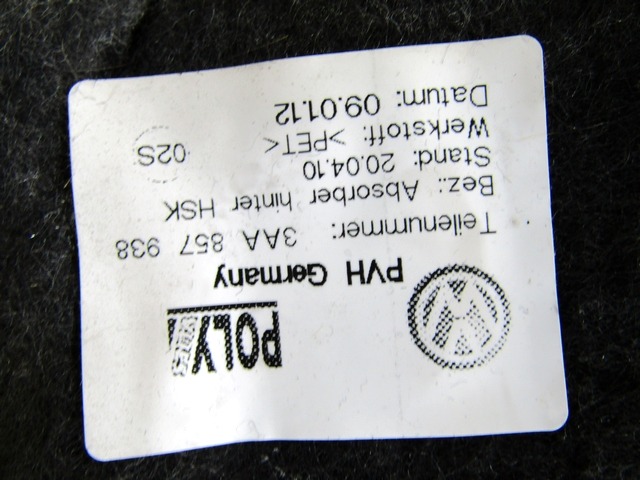 PREDAL ZA DOKUMENTE OEM N. 3AA857938 ORIGINAL REZERVNI DEL VOLKSWAGEN PASSAT B7 362 365 BER/SW (10/2010 - 2015)BENZINA/METANO LETNIK 2012