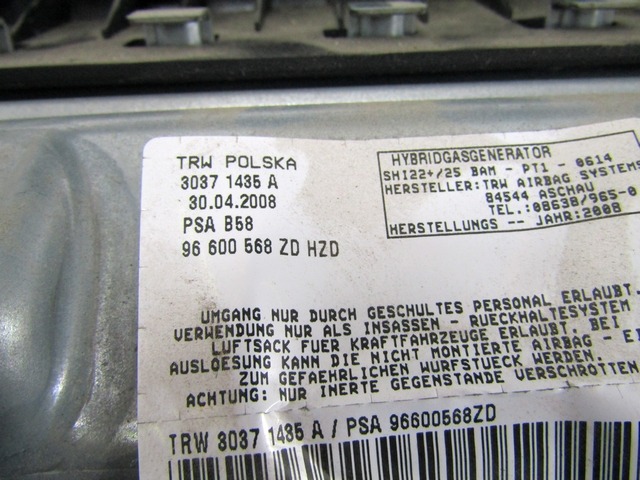 KIT AIRBAG KOMPLET OEM N. 22484 KIT AIRBAG COMPLETO ORIGINAL REZERVNI DEL CITROEN C4 PICASSO/GRAND PICASSO MK1 (2006 - 08/2013) DIESEL LETNIK 2008