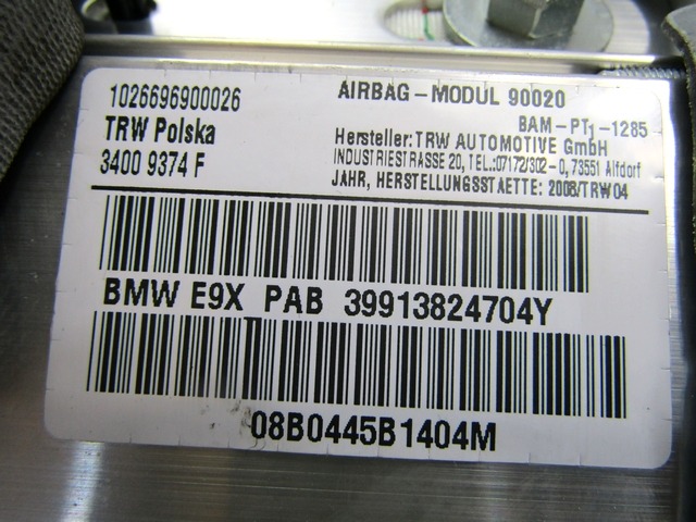 KIT AIRBAG KOMPLET OEM N. 25482 KIT AIRBAG COMPLETO ORIGINAL REZERVNI DEL BMW SERIE 3 BER/SW/COUPE/CABRIO E90/E91/E92/E93 (2005 -2009) DIESEL LETNIK 2008