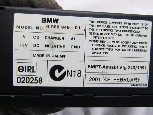 CD POLNILNIK OEM N. 6908949 ORIGINAL REZERVNI DEL BMW X5 E53 (1999 - 2003)BENZINA LETNIK 2001