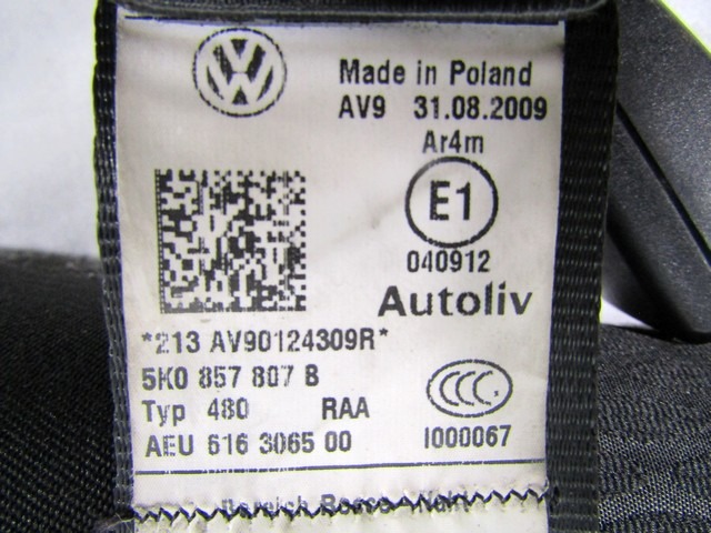 ZADNJI DELJIVI NASLON BLAGO OEM N. SCPSTVWGOLFVI5K1MK6BR5P ORIGINAL REZERVNI DEL VOLKSWAGEN GOLF VI 5K1 517 AJ5 MK6 (2008-2012) DIESEL LETNIK 2009