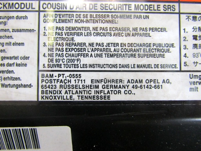 KIT AIRBAG KOMPLET OEM N. 9992 KIT AIRBAG COMPLETO ORIGINAL REZERVNI DEL OPEL FRONTERA B U99 (1998 - 2004) DIESEL LETNIK 1999