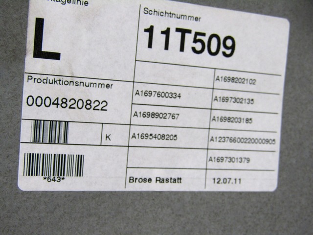 MEHANIZEM DVIGA ZADNJIH STEKEL  OEM N. A1697301379 ORIGINAL REZERVNI DEL MERCEDES CLASSE A W169 5P C169 3P R (05/2008 - 2012) BENZINA LETNIK 2011