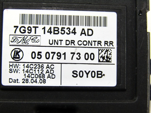 RACUNALNIK VRAT IN STEKEL OEM N. 7G9T14B534AD ORIGINAL REZERVNI DEL FORD GALAXY WA6 MK2 (2006 - 2015)DIESEL LETNIK 2008