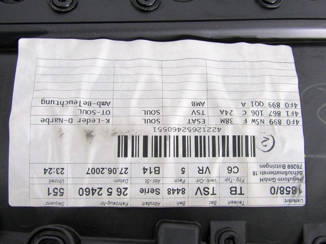 NOTRANJA OBLOGA SPREDNJIH VRAT OEM N. PNADTADA6C6SW5P ORIGINAL REZERVNI DEL AUDI A6 C6 4F2 4FH 4F5 BER/SW/ALLROAD (07/2004 - 10/2008) DIESEL LETNIK 2007