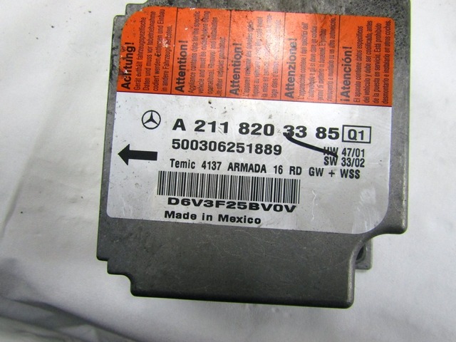 KIT AIRBAG KOMPLET OEM N. 17129 KIT AIRBAG COMPLETO ORIGINAL REZERVNI DEL MERCEDES CLASSE E W211 S211 BER/SW (03/2002 - 05/2006) DIESEL LETNIK 2003