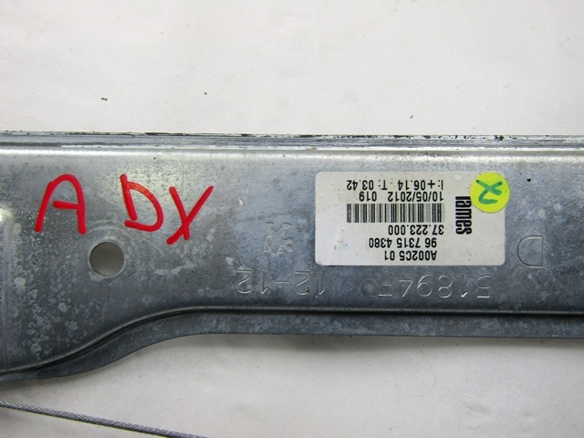 MEHANIZEM DVIGA SPREDNJIH STEKEL  OEM N. 9674254380 ORIGINAL REZERVNI DEL PEUGEOT 208 CA CC MK1 (2012 -2019) DIESEL LETNIK 2012