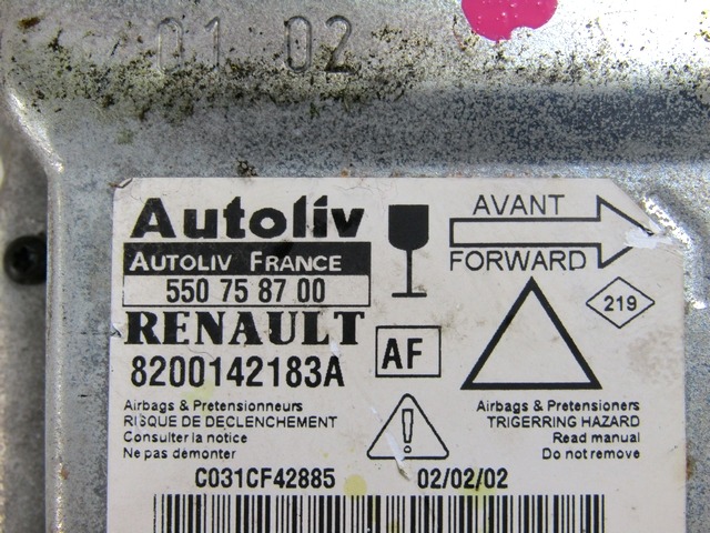 RACUNALNIK AIRBAG OEM N. 8200142183A ORIGINAL REZERVNI DEL RENAULT LAGUNA BG0/1 KG0/1 MK2 BER/SW (11/2000 - 12/2004) DIESEL LETNIK 2002