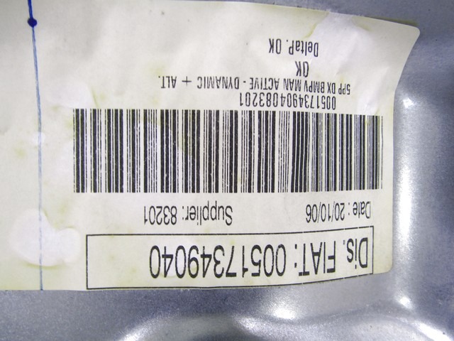 ROCNI SISTEM ZA DVIGOVANJE ZADNJEGA STEKLA  OEM N. 517349040 ORIGINAL REZERVNI DEL FIAT IDEA 350 (2003 - 2008) BENZINA LETNIK 2006