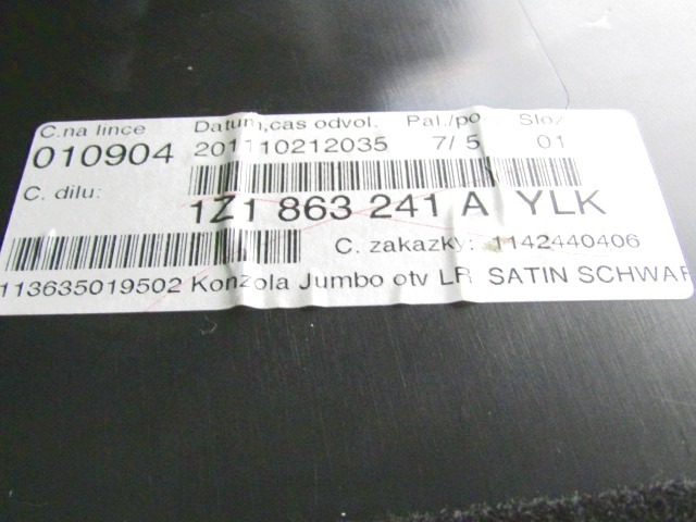 PLASTIKA MED SEDEZI BREZ NASLONJALA ROK OEM N. 1Z1863241A ORIGINAL REZERVNI DEL SKODA YETI 5L (7/2009 - 10/2013)BENZINA LETNIK 2011