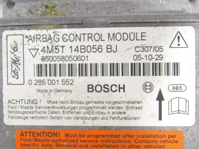 KIT AIRBAG KOMPLET OEM N. 4M5T-14B056-BJ ORIGINAL REZERVNI DEL FORD FOCUS DA HCP DP MK2 BER/SW (2005 - 2008) DIESEL LETNIK 2005