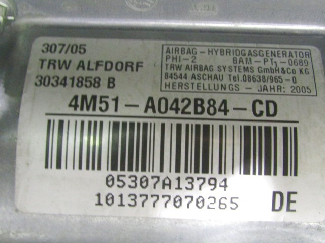 KIT AIRBAG KOMPLET OEM N. 4M5T-14B056-BJ ORIGINAL REZERVNI DEL FORD FOCUS DA HCP DP MK2 BER/SW (2005 - 2008) DIESEL LETNIK 2005