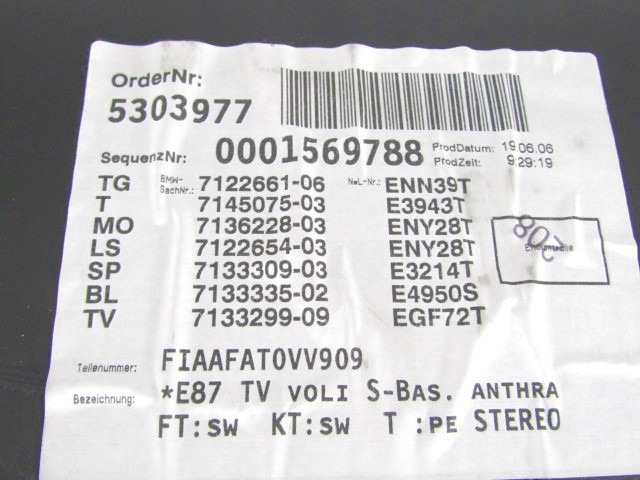 NOTRANJA OBLOGA SPREDNJIH VRAT OEM N. PNASTBWSR1E87BR5P ORIGINAL REZERVNI DEL BMW SERIE 1 BER/COUPE/CABRIO E81/E82/E87/E88 (2003 - 2007) BENZINA LETNIK 2006