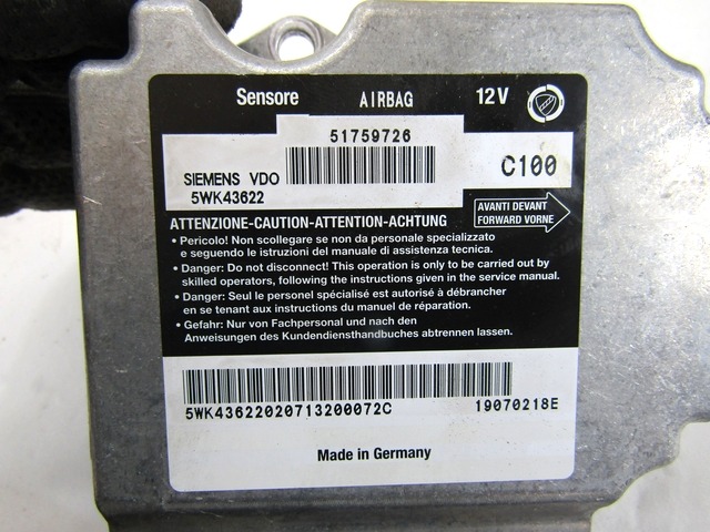 KIT AIRBAG KOMPLET OEM N. 51759726 ORIGINAL REZERVNI DEL FIAT MULTIPLA 186 R (2004 - 2010) BENZINA/METANO LETNIK 2007
