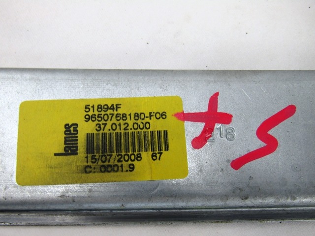 ROCNI SISTEM ZA DVIGOVANJE ZADNJEGA STEKLA  OEM N. 9650768180 ORIGINAL REZERVNI DEL PEUGEOT 207 / 207 CC WA WC WD WK (2006 - 05/2009) DIESEL LETNIK 2008