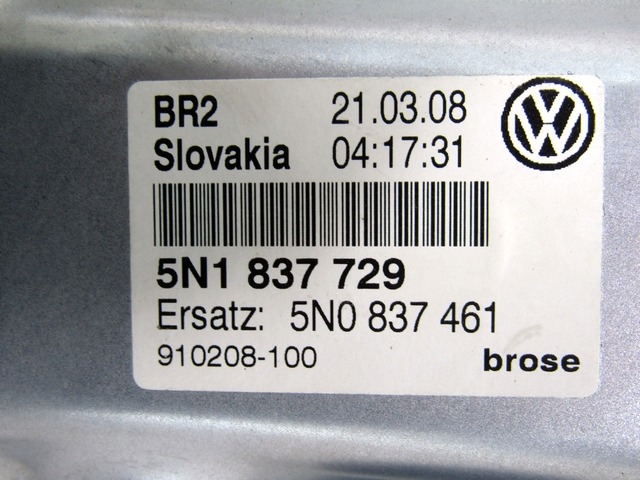 MEHANIZEM DVIGA SPREDNJIH STEKEL  OEM N. 23178 SISTEMA ALZACRISTALLO PORTA ANTERIORE ELETTR ORIGINAL REZERVNI DEL VOLKSWAGEN TIGUAN 5N MK1 (2007 - 2011)DIESEL LETNIK 2008