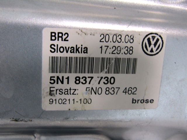 MEHANIZEM DVIGA SPREDNJIH STEKEL  OEM N. 23178 SISTEMA ALZACRISTALLO PORTA ANTERIORE ELETTR ORIGINAL REZERVNI DEL VOLKSWAGEN TIGUAN 5N MK1 (2007 - 2011)DIESEL LETNIK 2008