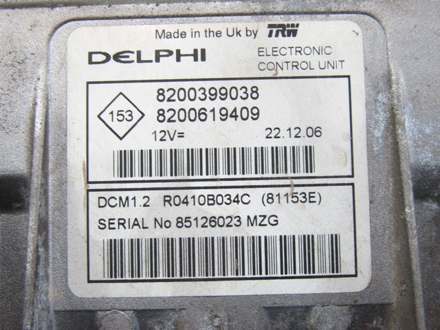 KOMPLET ODKLEPANJE IN VZIG  OEM N. 19052 KIT ACCENSIONE AVVIAMENTO ORIGINAL REZERVNI DEL RENAULT CLIO BR0//1 CR0/1 KR0/1 MK3 (2005 - 05/2009) DIESEL LETNIK 2007