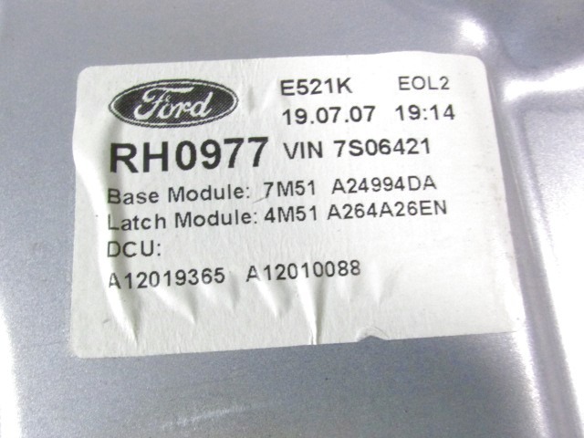 MEHANIZEM DVIGA ZADNJIH STEKEL  OEM N. 18519 SISTEMA ALZACRISTALLO PORTA POSTERIORE ELETT ORIGINAL REZERVNI DEL FORD FOCUS DA HCP DP MK2 BER/SW (2005 - 2008) DIESEL LETNIK 2007