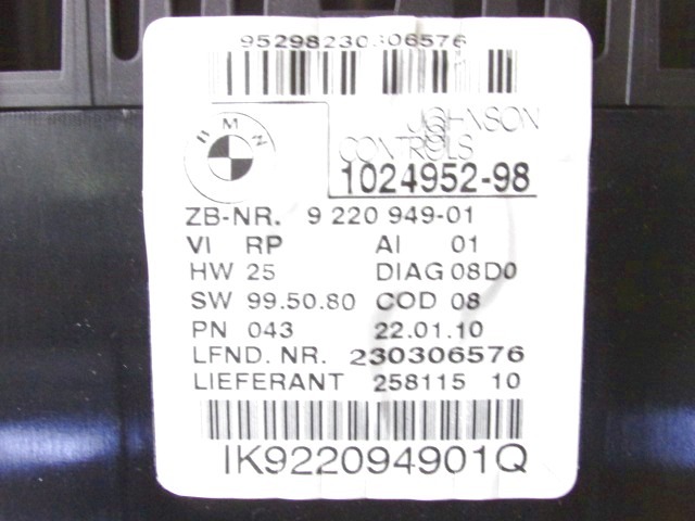 KILOMETER STEVEC OEM N. 1024952 ORIGINAL REZERVNI DEL BMW SERIE 1 BER/COUPE/CABRIO E81/E82/E87/E88 LCI R (2007 - 2013) DIESEL LETNIK 2010