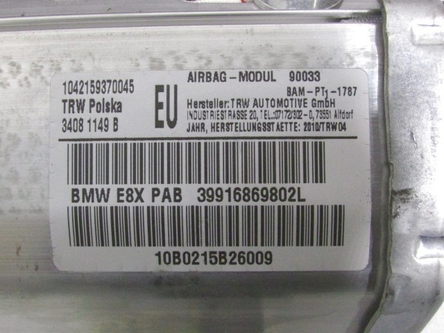 KIT AIRBAG KOMPLET OEM N. 58252 KIT AIRBAG COMPLETO ORIGINAL REZERVNI DEL BMW SERIE 1 BER/COUPE/CABRIO E81/E82/E87/E88 LCI R (2007 - 2013) DIESEL LETNIK 2010