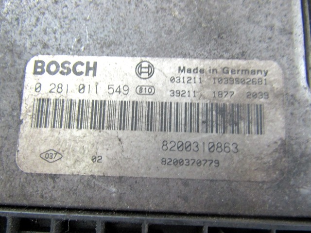 KOMPLET ODKLEPANJE IN VZIG  OEM N. 17734 KIT ACCENSIONE AVVIAMENTO ORIGINAL REZERVNI DEL RENAULT MEGANE MK2 BM0/1 CM0/1 EM0/1 KM0/1 LM0/1 BER/GRANDTOUR  (10/2002 - 02/2006) DIESEL LETNIK 2004