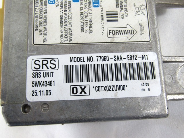 KIT AIRBAG KOMPLET OEM N. 77960-SAA-E812-M1 ORIGINAL REZERVNI DEL HONDA JAZZ GD GE3 GE2 MK2 (2002 - 2008) GD1 GD5 GD GE3 GE2 GE GP GG GD6 GD8 BENZINA LETNIK 2006